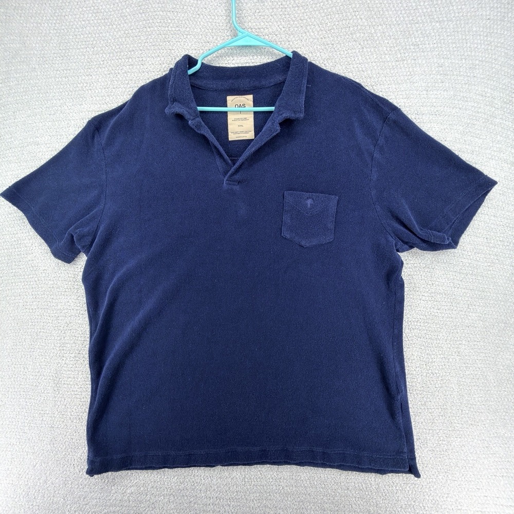 OAS  Polo Shirt Mens‎ 2XL Navy Blue Terry Cloth Short Sleeve Resort Beach Cotton